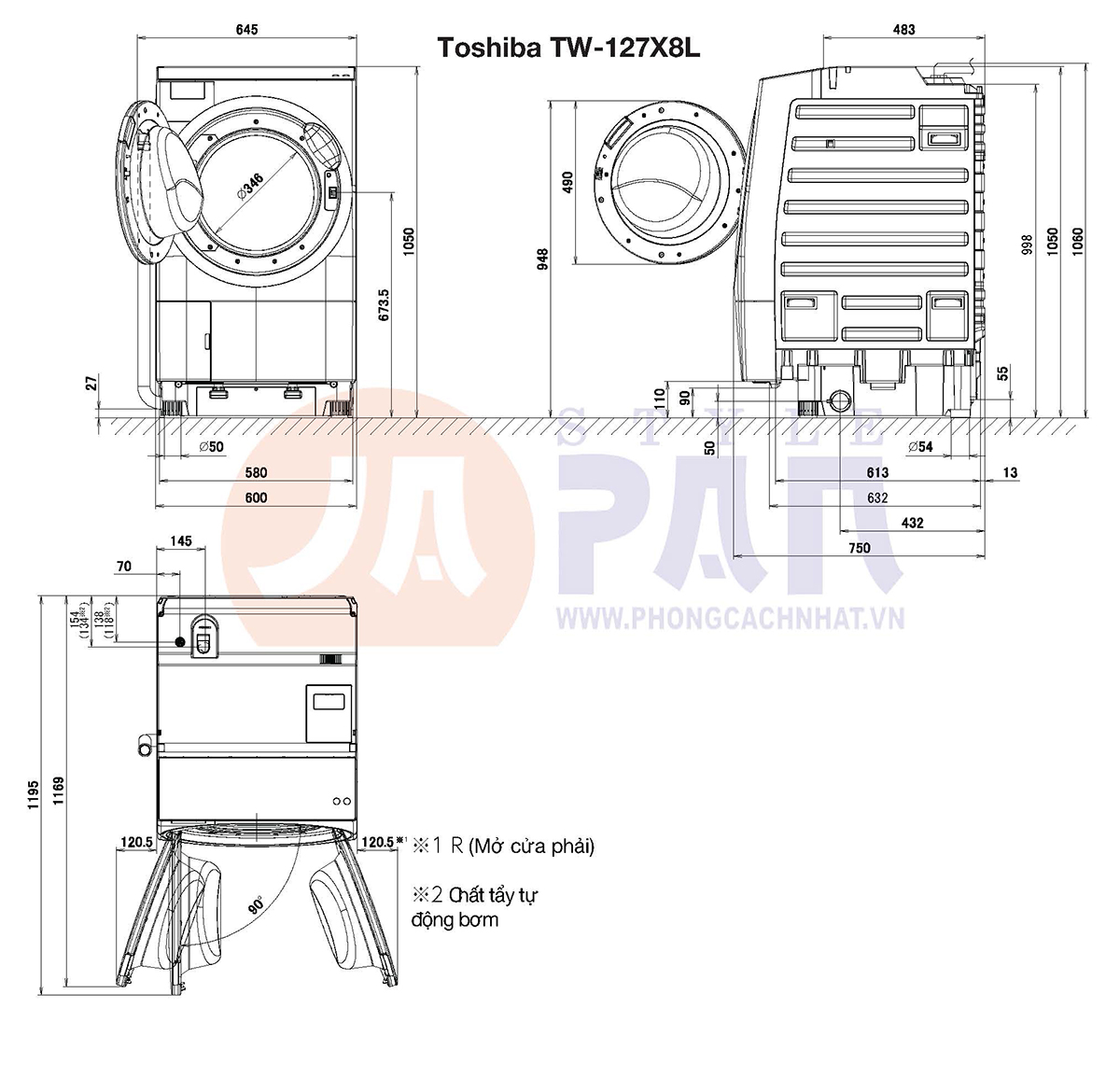 Thông số kĩ thuật Máy giặt Toshiba TW-127X9L (W)