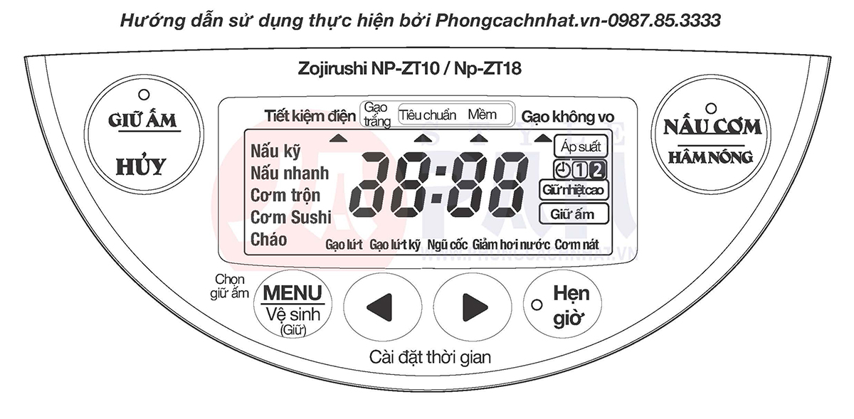 Bảng điều khiển nồi cơm điện Zojirushi NP-ZT18