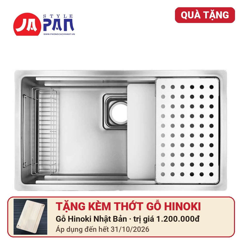 Chậu rửa bát Shigeru tặng kèm thớt gỗ Hinoki