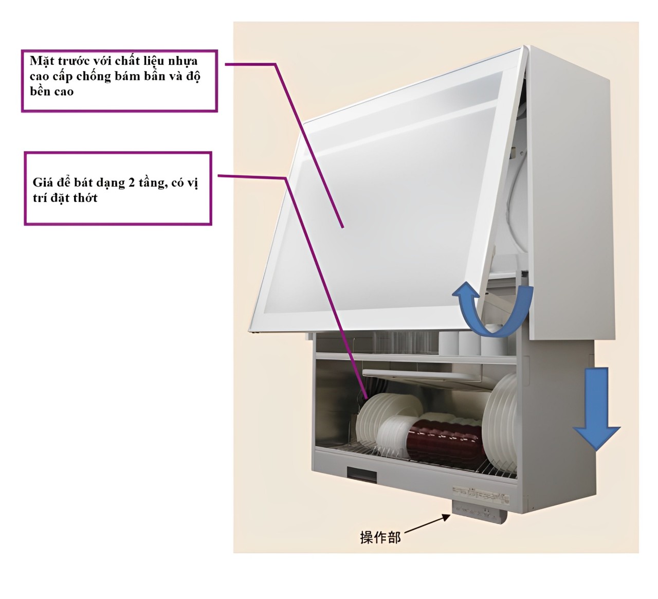Chạn bát nâng hạ điện Kanazawa KEL-E090D35 | Tích hợp sấy khô 24 Thiết kế sang trọng, hiện đại