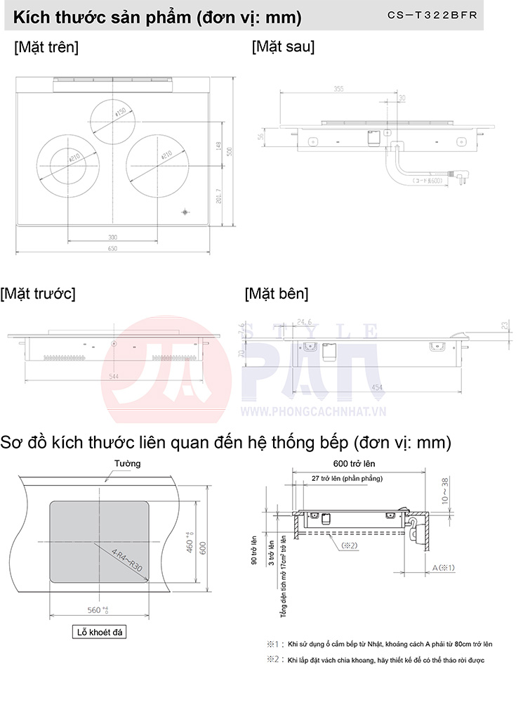 Bản vẽ kỹ thuật bếp Mitsubishi CS-T322BFR