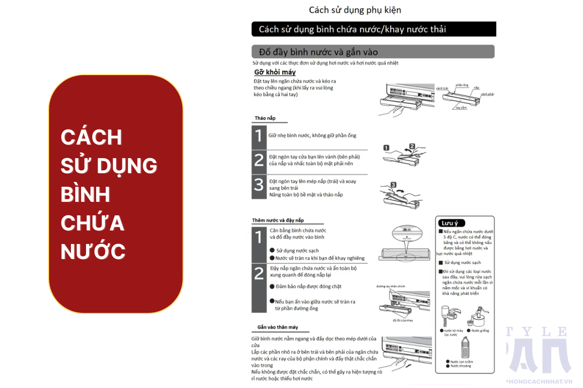 Hướng dẫn cách sử dụng lò vi sóng Hitachi nội địa Nhật hiệu quả 4 Cách sử dụng bình chứa nước lò vi sóng Hitachi