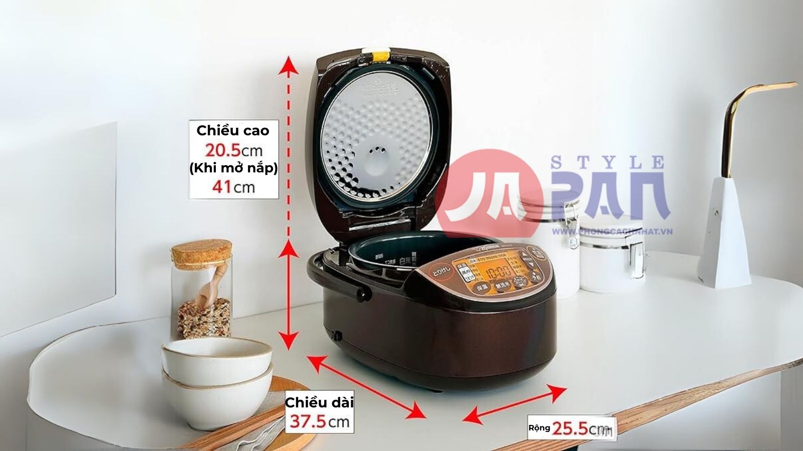 Nồi cơm điện Zojirushi NW-VC10-TA nội địa Nhật 33 Kích thước nồi cơm điện Zojirushi NW VC10 TA