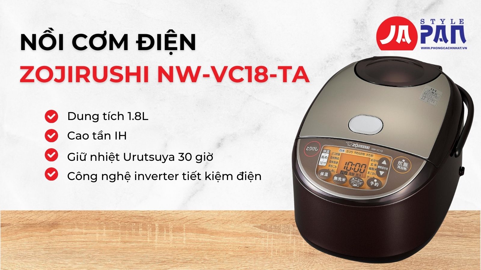 Nồi cơm điện Zojirushi NW-VC18-TA nội địa Nhật 32 Nồi cơm điện cao tần IH Zojirushi NW-VC18-TA 1.8 Lít