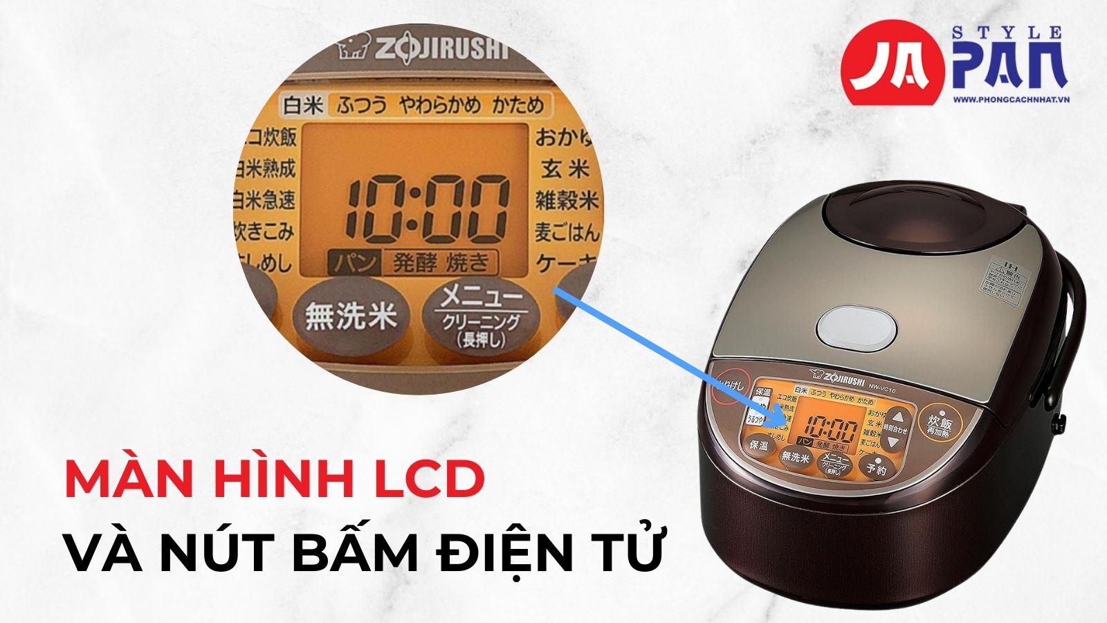 Nồi cơm điện Zojirushi NW-VC10-TA nội địa Nhật 34 Tính năng màn hình LCD nồi cơm điện Zojirushi NW VC10 TA