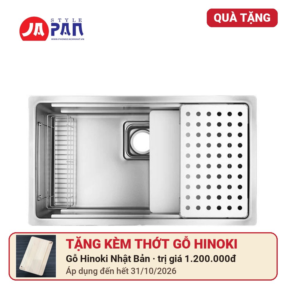 Chậu rửa bát Shigeru tặng kèm thớt gỗ Hinoki