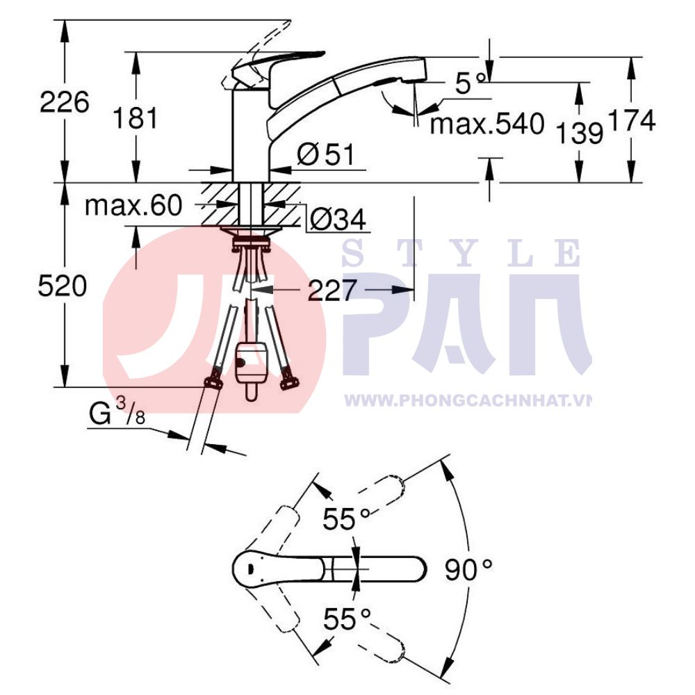 Bản vẽ kỹ thuật vòi rửa bát Grohe Eurosmart 30305001