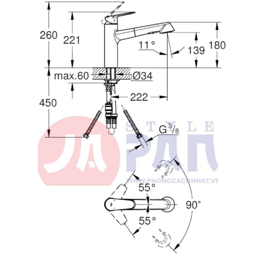 Vòi rửa bát Grohe Eurodisc Cosmopolitan 32257002