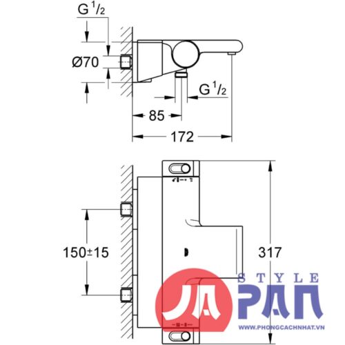Bản vẽ kỹ thuật củ sen nhiệt độ Grohe GRT2000