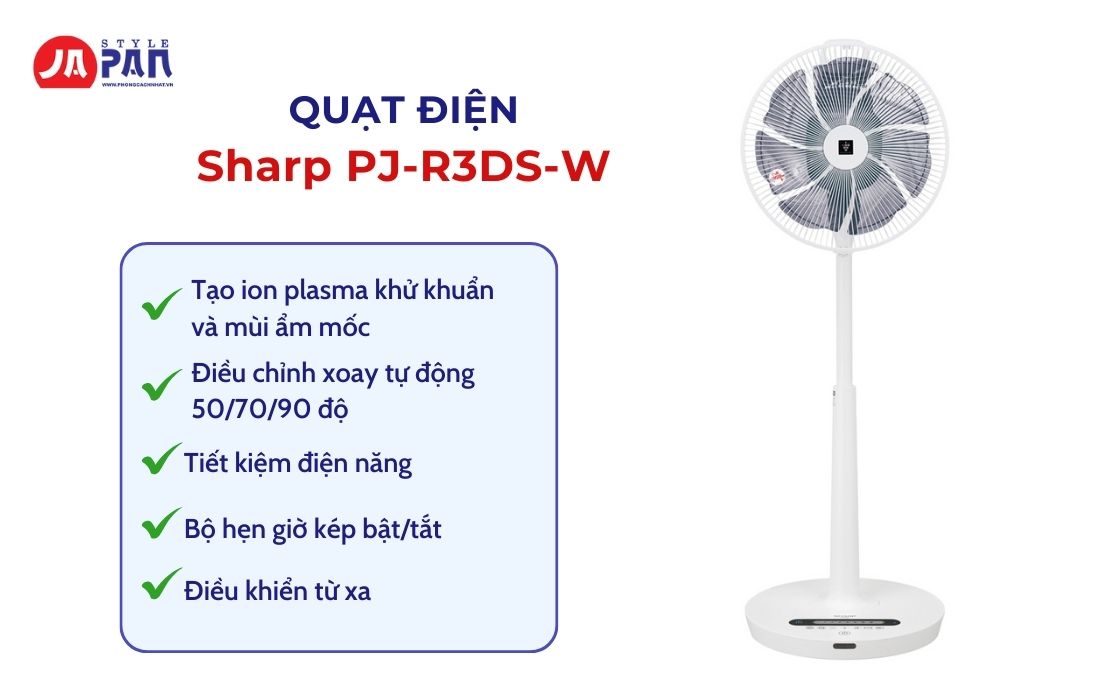 Top 5 Mẫu Quạt Điện Nội Địa Bán Chạy Nhất Tại Phong Cách Nhật Năm 2024 4 Quạt điện Sharp PJ-R3DS-W