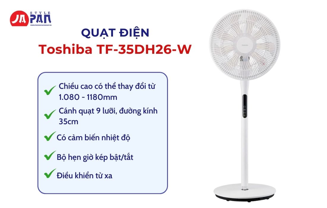 Top 5 Mẫu Quạt Điện Nội Địa Bán Chạy Nhất Tại Phong Cách Nhật Năm 2024 3 Quạt điện nội địa Toshiba TF-35DH26-W