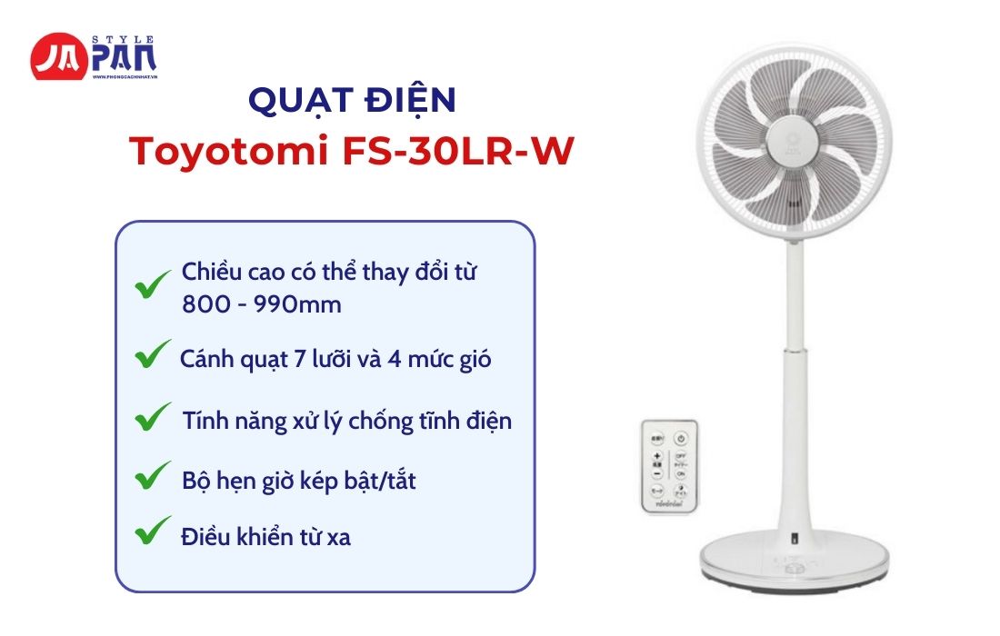 Top 5 Mẫu Quạt Điện Nội Địa Bán Chạy Nhất Tại Phong Cách Nhật Năm 2024 2 Quạt điện nội địa Toyotomi FS-30LR-W