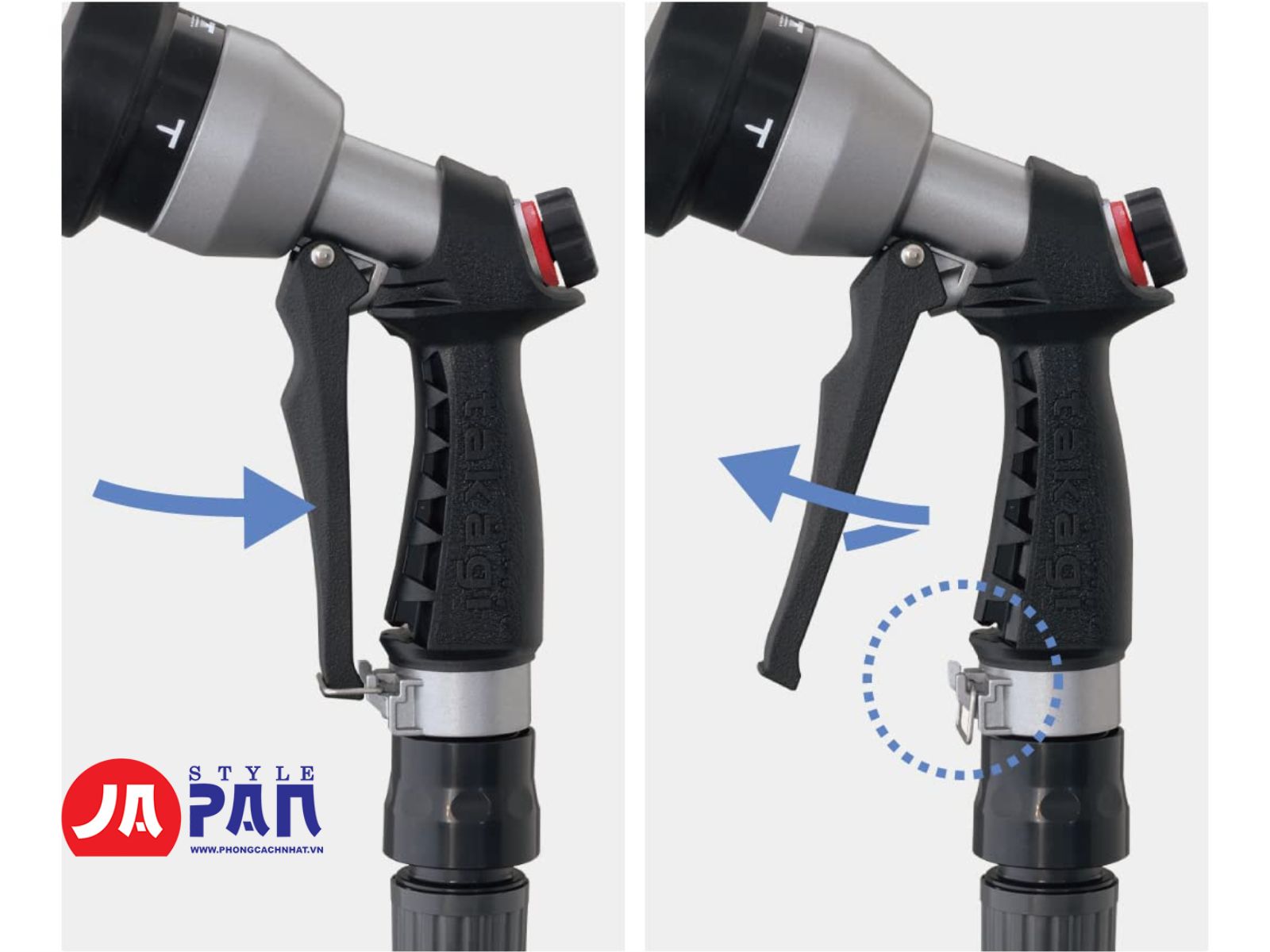 Có thể điều chỉnh lượng nước bằng cần gạt trên tay.