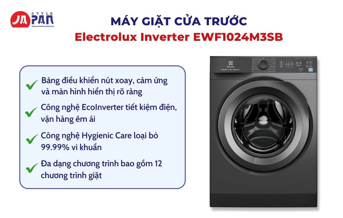 Máy giặt cửa trước loại nào tốt - Máy giặt cửa trước Electrolux Inverter EWF1024M3SB