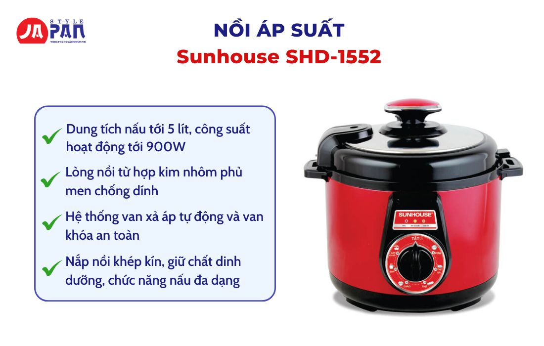 Nên Mua Nồi Áp Suất Nào Để Bền Bỉ Và Tốt Nhất? 3 Nồi áp suất điện Sunhouse SHD-1552
