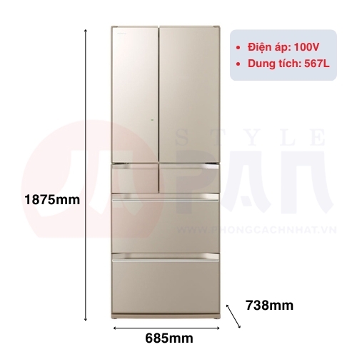 Thông số kỹ thuật tủ lạnh Hitachi R-KXCC57V-XN