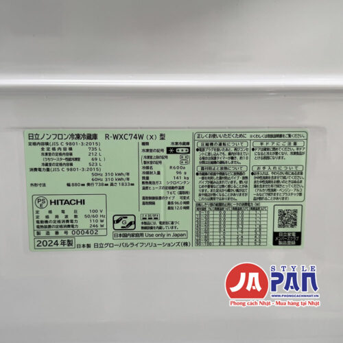 Tủ lạnh Hitachi R-WXC74W (12)