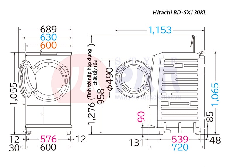 Bản vẽ kỹ thuật máy giặt Hitachi BD-SX130KL