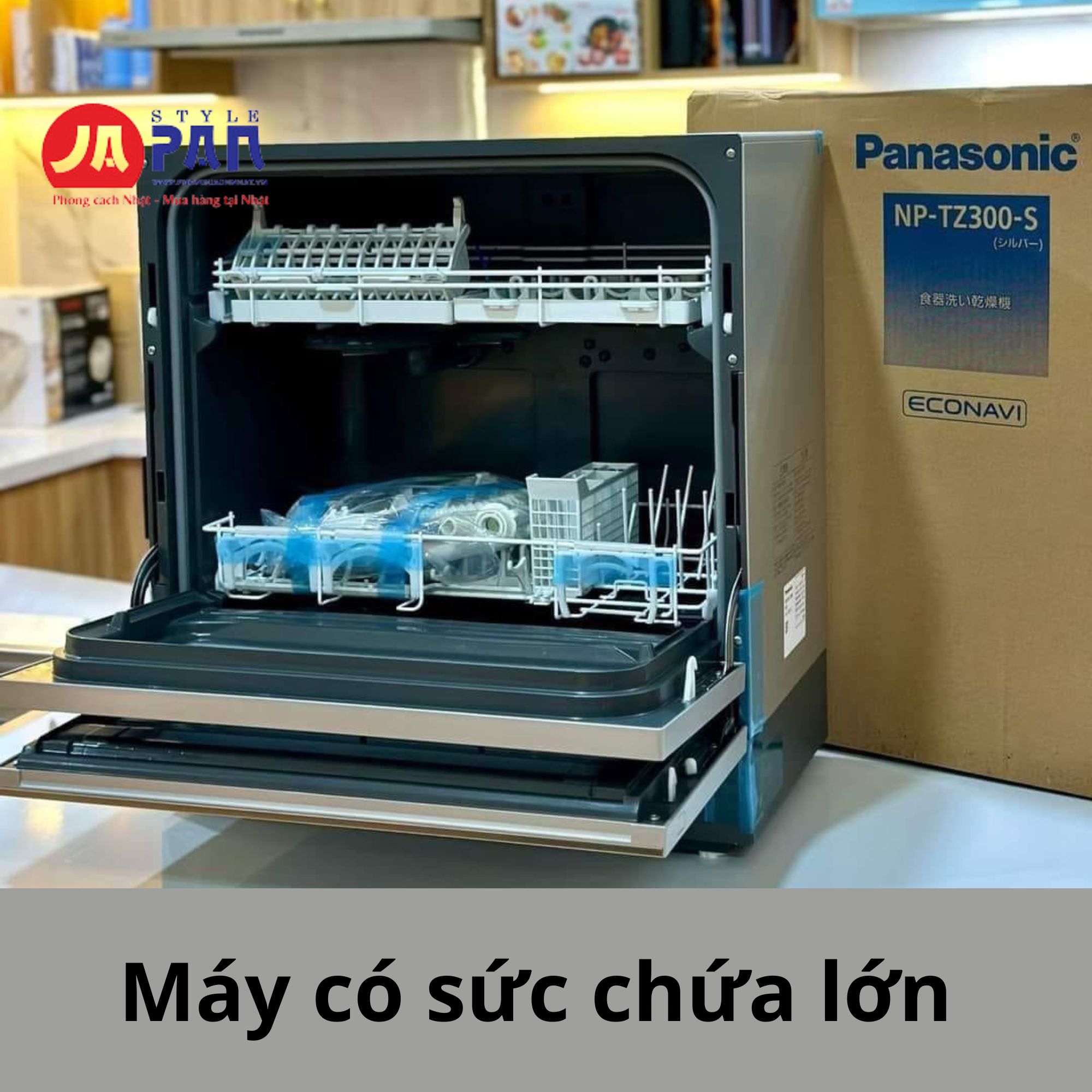 Máy rửa bát Panasonic NP-TZ300-S Màu bạc 4 Sức chứa lớn nên bạn không phải lăn tăn khi có quá nhiều đồ phải rửa