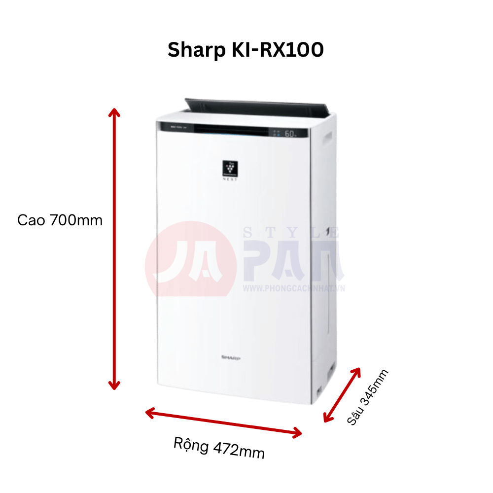 Bản vẽ kích thước máy lọc không khí Sharp Ki-RX100