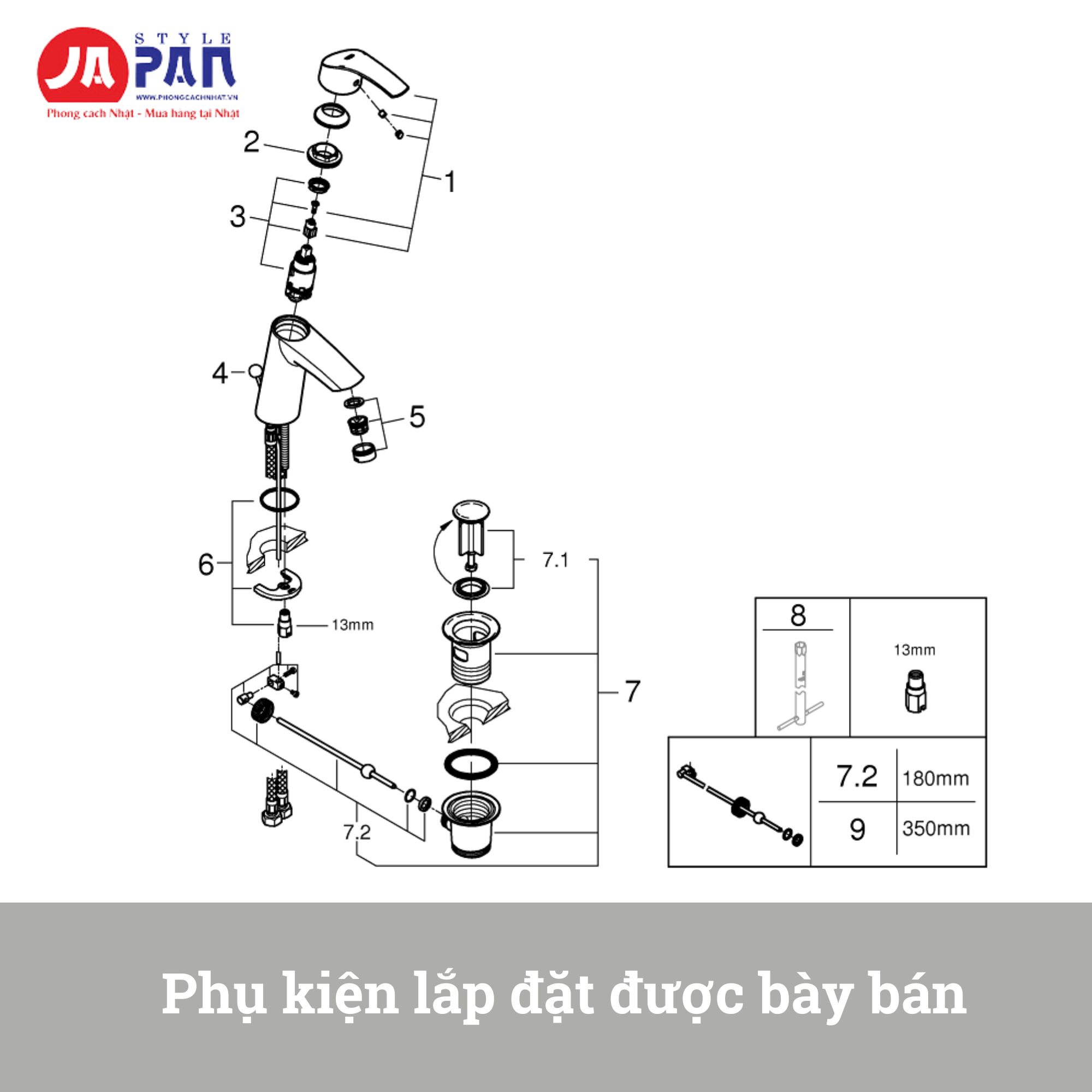 Vòi rửa mặt Grohe Eurosmart M-Size 2438500U | Cao 195mm 3 voi rua mat grohe eurosmart m size 2438500u cao 195mm 1