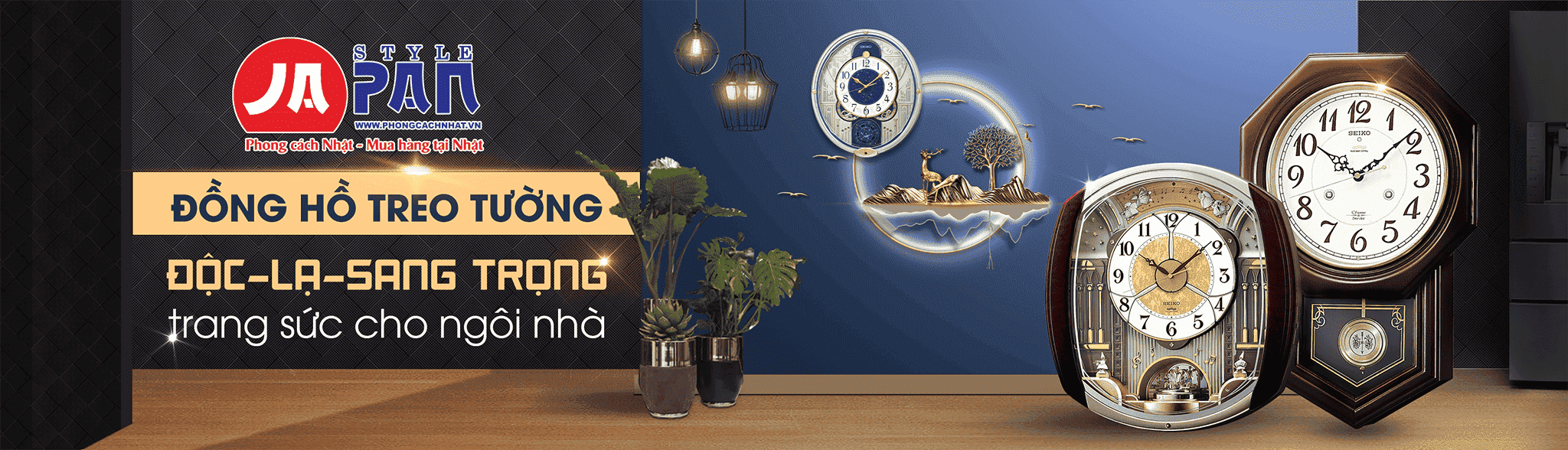 Banner đồng hồ treo tường nội địa Nhật