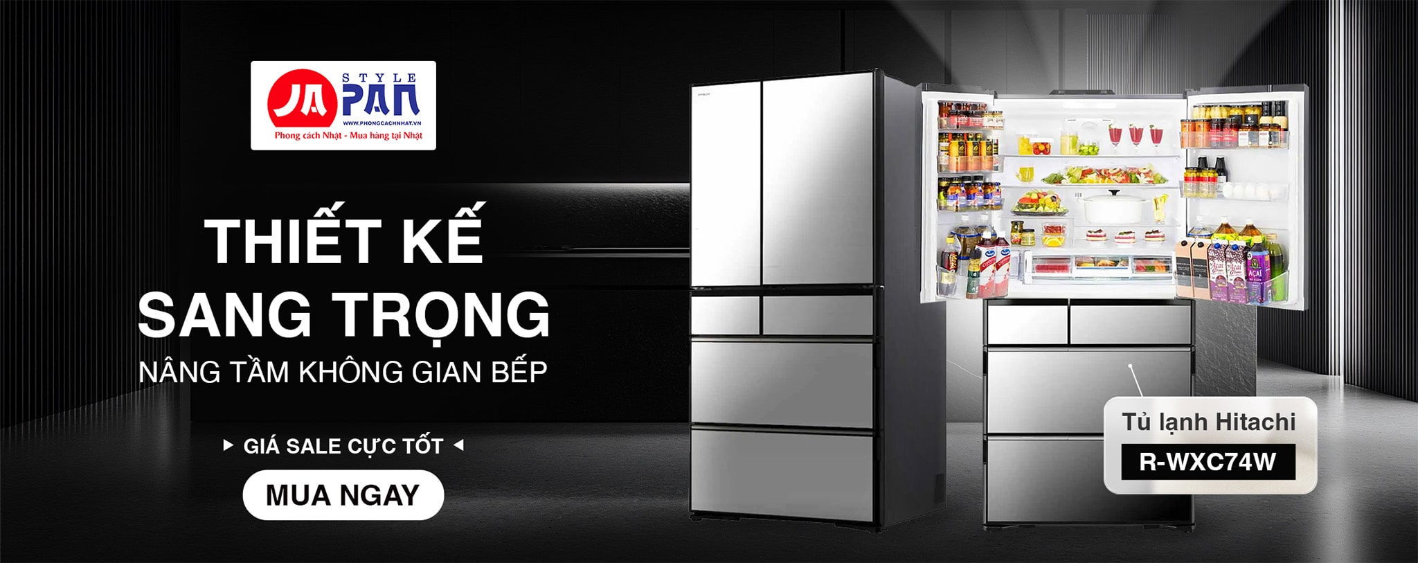 Banner tủ lạnh Hitachi R-WXC74W