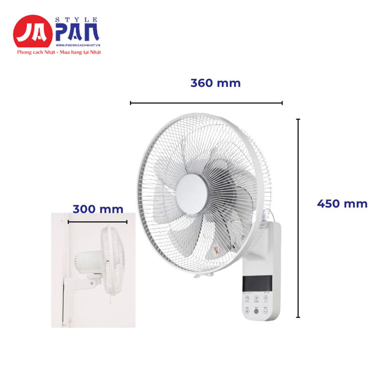 Kích thước của quạt treo tường Cnet CKDF308WH động cơ DC