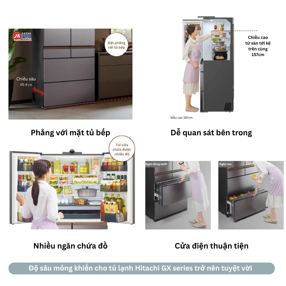 Độ sâu mỏng khiến cho tủ lạnh Hitachi GX series trở nên tuyệt vời