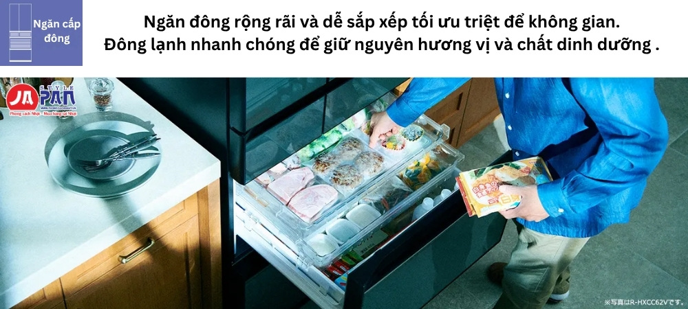 Ngăn đông tủ lạnh Hitachi GX series rộng rãi và dễ sắp xếp tối ưu triệt để không gian.