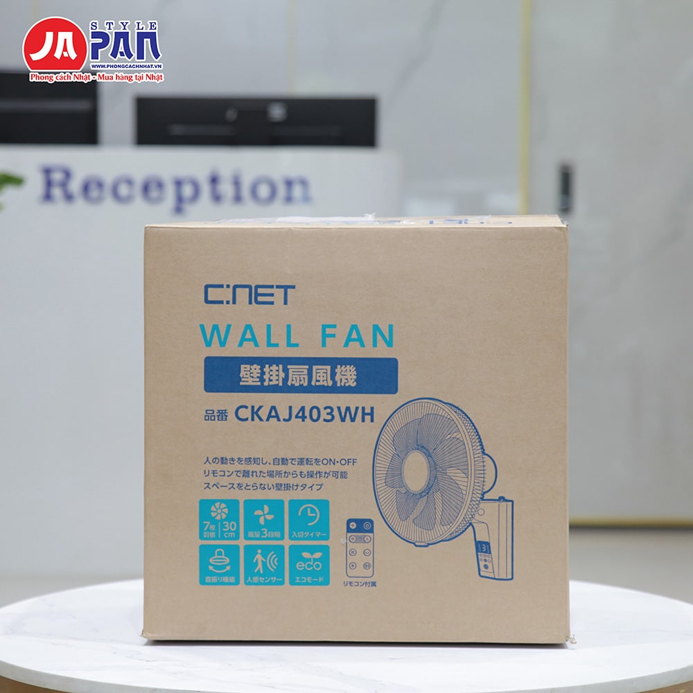 Quạt treo tường Cnet CKAJ403WH | Tự bật tắt khi có người 2 Hộp đóng gói sản phẩm quạt treo tường Cnet CKAJ403WH mới 100%