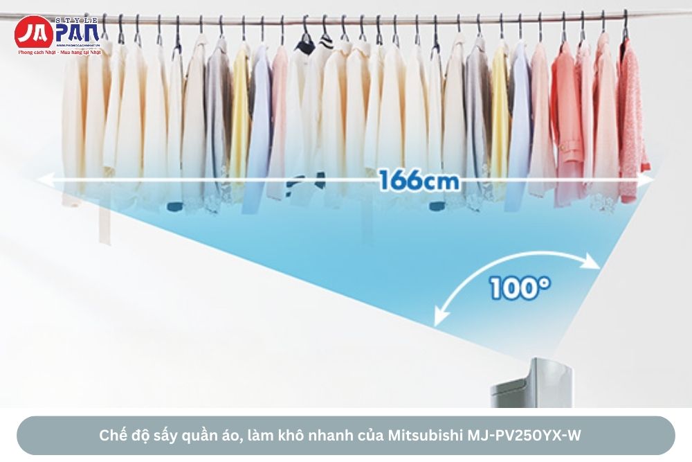 Chế độ sấy quần áo nhanh và đồng đều của Mitsubishi MJ-PV250YX-W