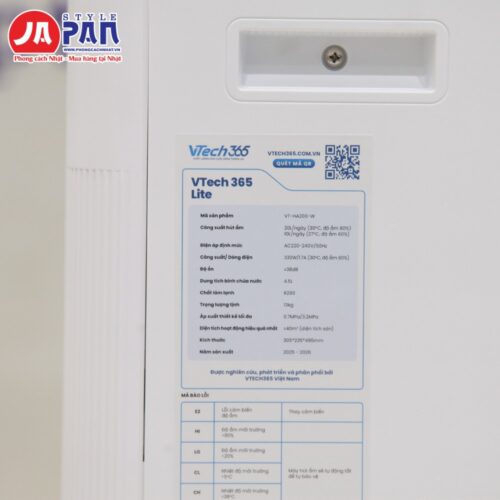 Tem thông số kỹ thuật máy hút ẩm Vtech365 VT-HA200-W