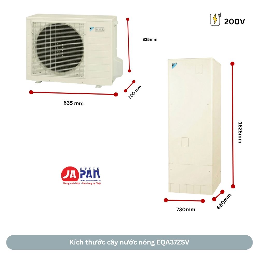 Kích thước Máy nước nóng trung tâm Daikin EQA37ZSV