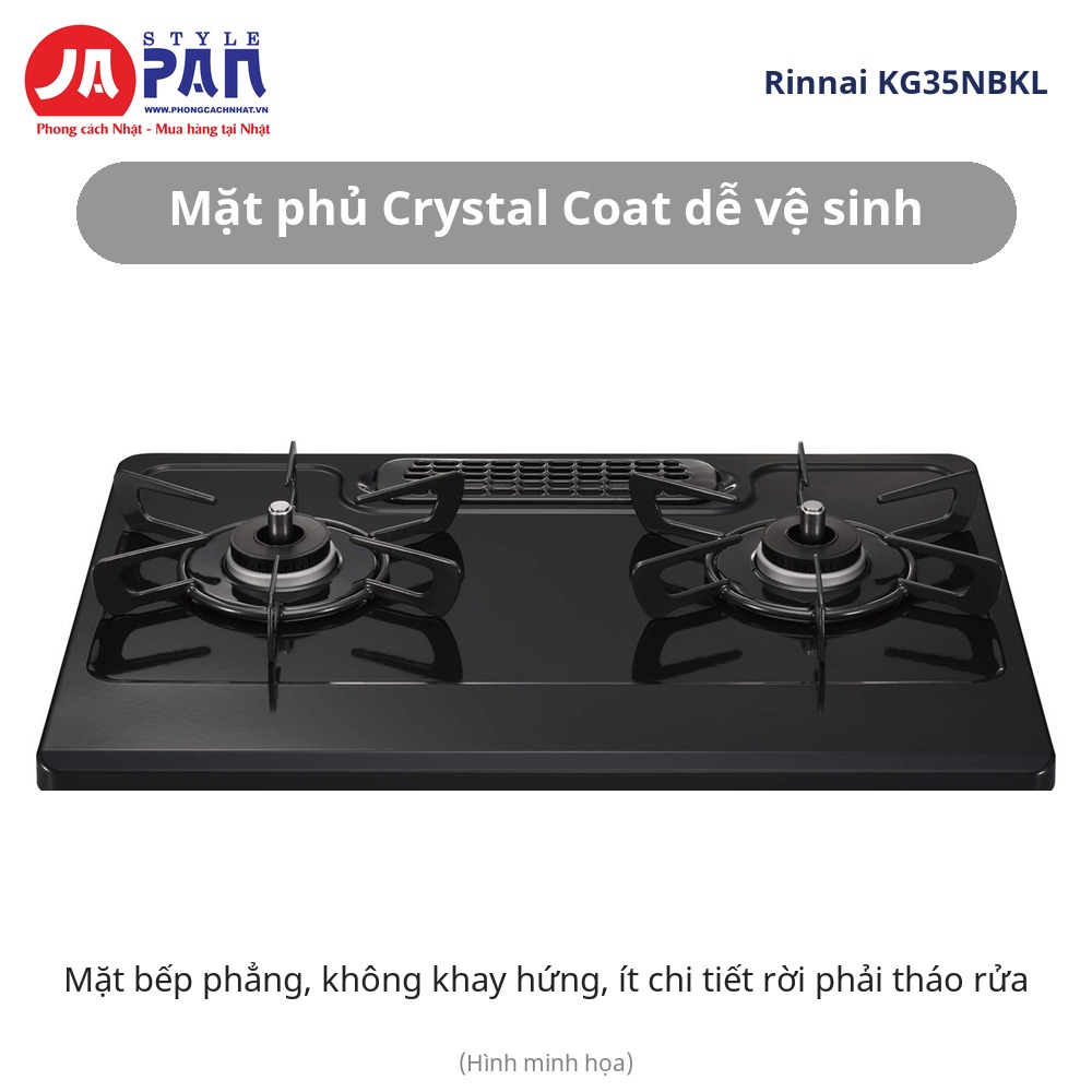 Bếp ga Rinnai KG35NBKL | 2 lò + ngăn nướng, gas LP, lửa lớn trái 8 Bếp ga Rinnai KG35NBKL mặt phủ Crystal Coat