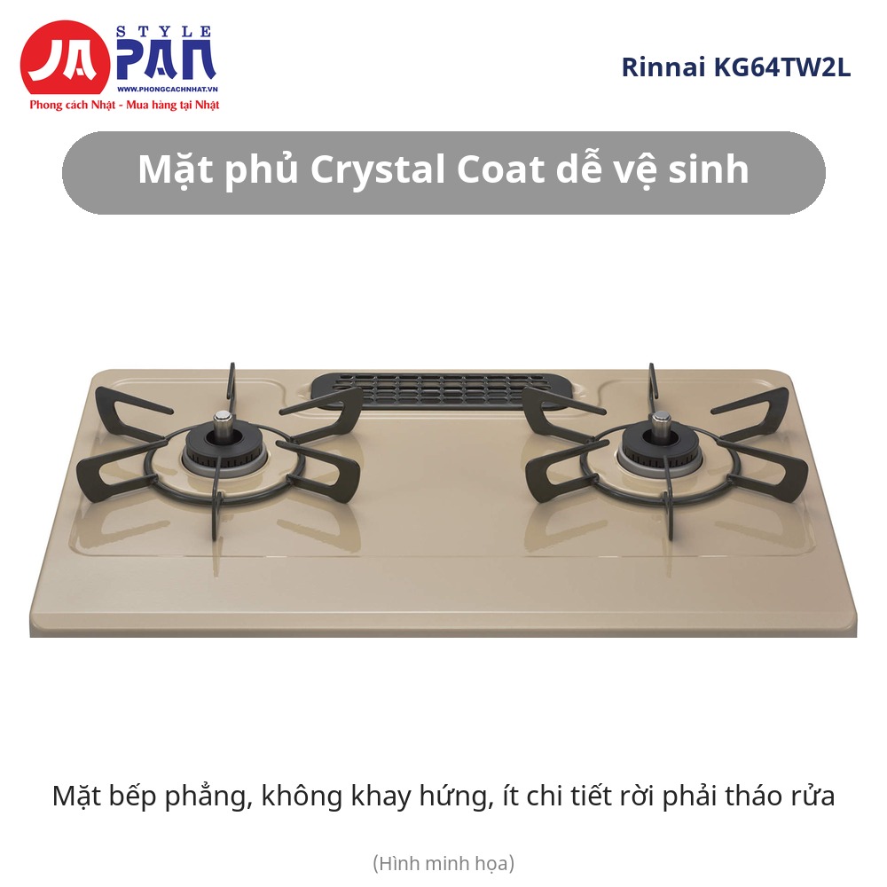 Bếp ga Rinnai KG64TW2L | 2 lò + ngăn nướng, nút bấm, gas LP 8 Bếp ga Rinnai KG64TW2L mặt phủ Crystal Coat