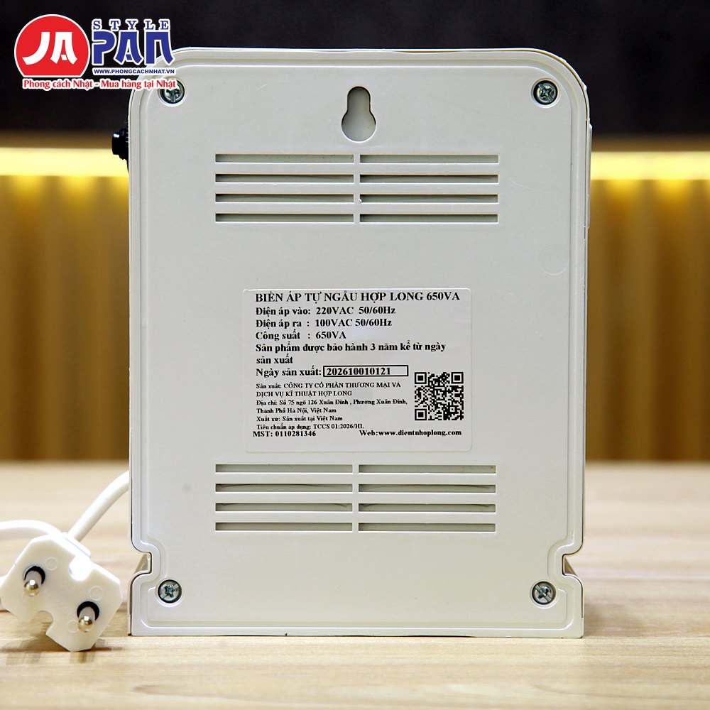 Đổi nguồn Hợp Long HL-650 650VA | Biến áp 220V ra 100V, vỏ nhựa 20 Biến áp đổi nguồn Hợp Long HL-650 650VA – mặt sau
