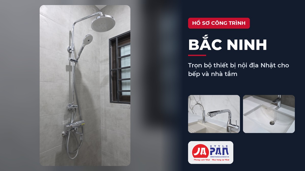 Hồ sơ công trình Bắc Ninh: toàn cảnh khu tắm với sen cây Toto, bếp và lavabo
