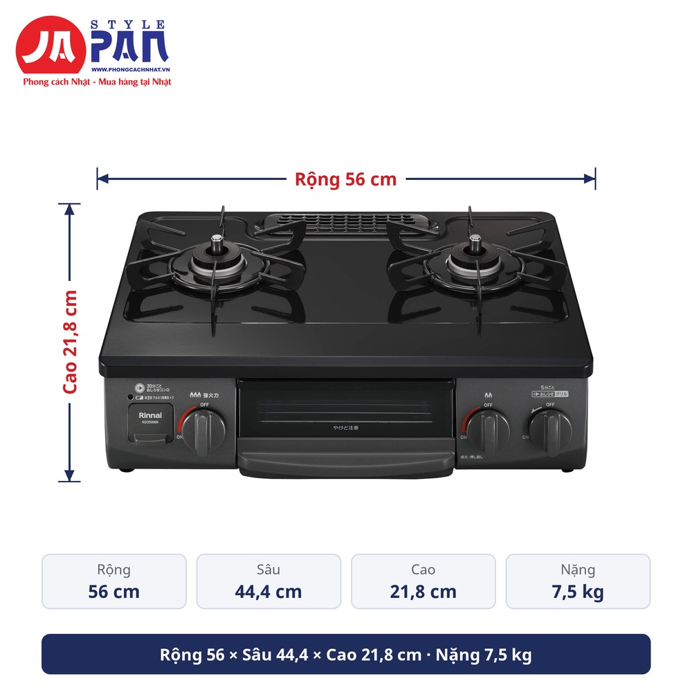 Kích thước Bếp ga Rinnai KG35NBKL