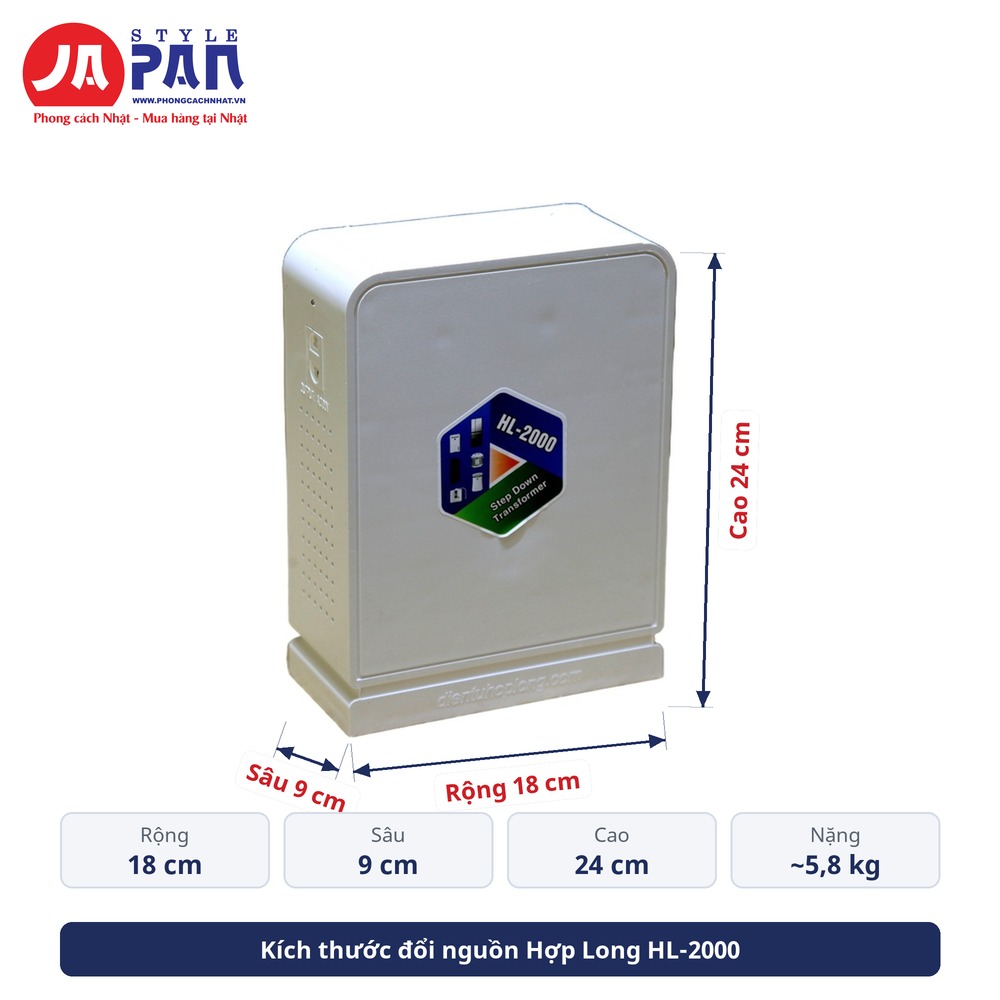 Kích thước đổi nguồn Hợp Long HL-2000
