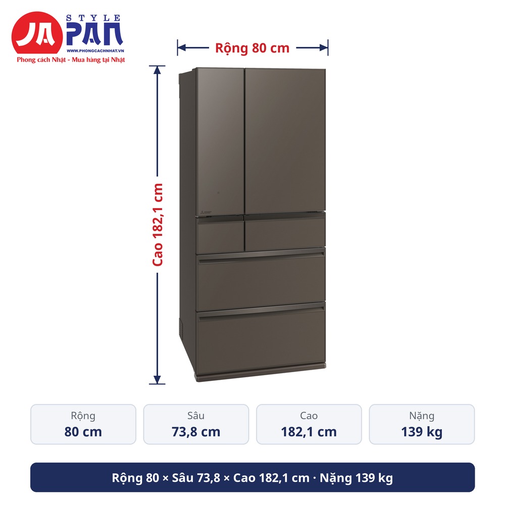 Kích thước Tủ lạnh Mitsubishi MR-WXD70N