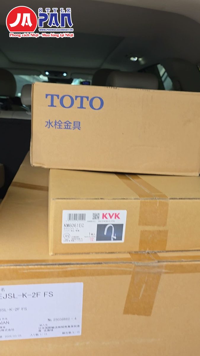 Thùng hàng Toto, KVK KM6061EC và chậu Shigeru JSL-K-2F FS khi giao – Đông Anh, Hà Nội